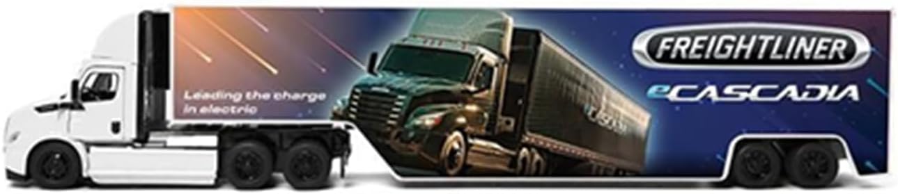 KiNSMART - Freightliner eCascadia Semi-Truck & Container 13Inch 1:62 Scale, Die Cast Metal Model, Pullback Action (White + Decals)