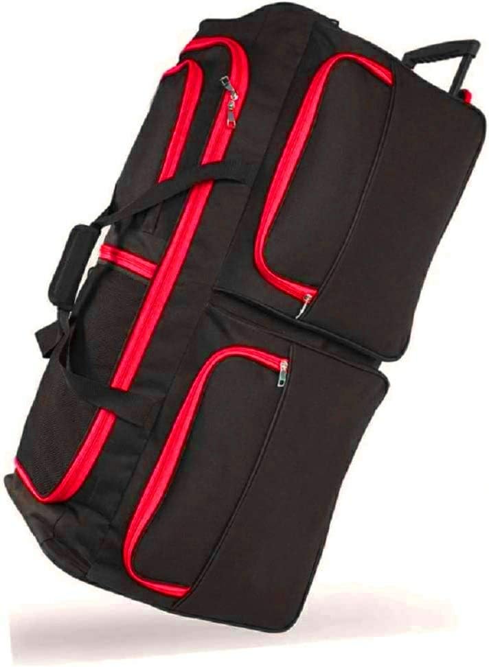 Extra Large Wheeled Holdall Suitcase Sports or Travel Bag Trolley Luggage (34", Black/Red)