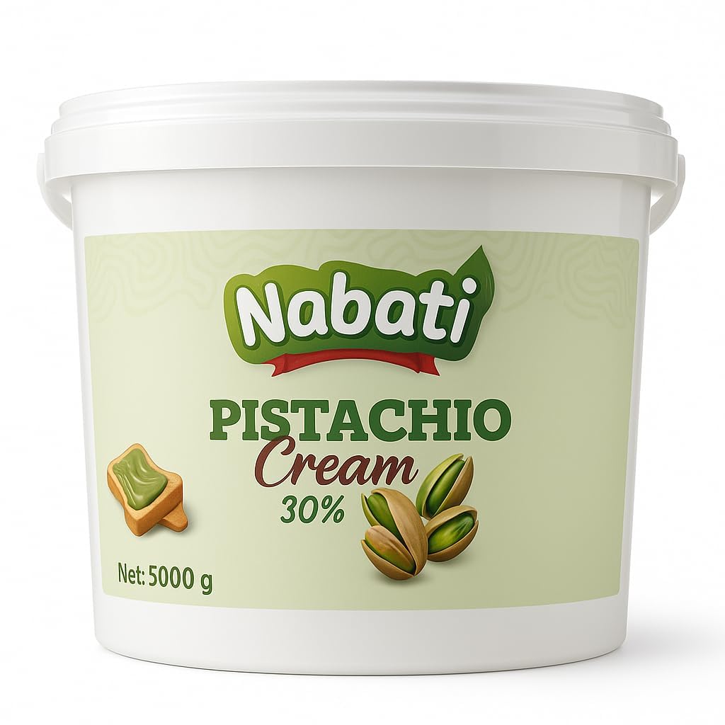 Nabati Pistachio Cream Spread – 11 LB Bulk Tub with 30% Real Pistachios – No Lard – Gourmet Nut Spread for Baking, Pastry & Desserts – Made in Italy