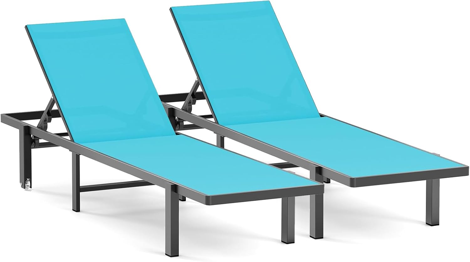 Patio Chaise Lounge Chair Set of 2, Outdoor Lounge Chairs with Wheels, 5-Position Adjustable Sun Loungers for Pool, Deck, Beach, Lake Blue