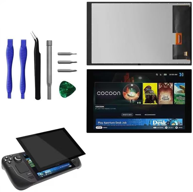 7" LCD IPS Touch Screen Repair Replacement Assembly for Steam Deck Handheld Game Console Black with Repair Tools (Antiglare Frosted Edition,Not for HD)