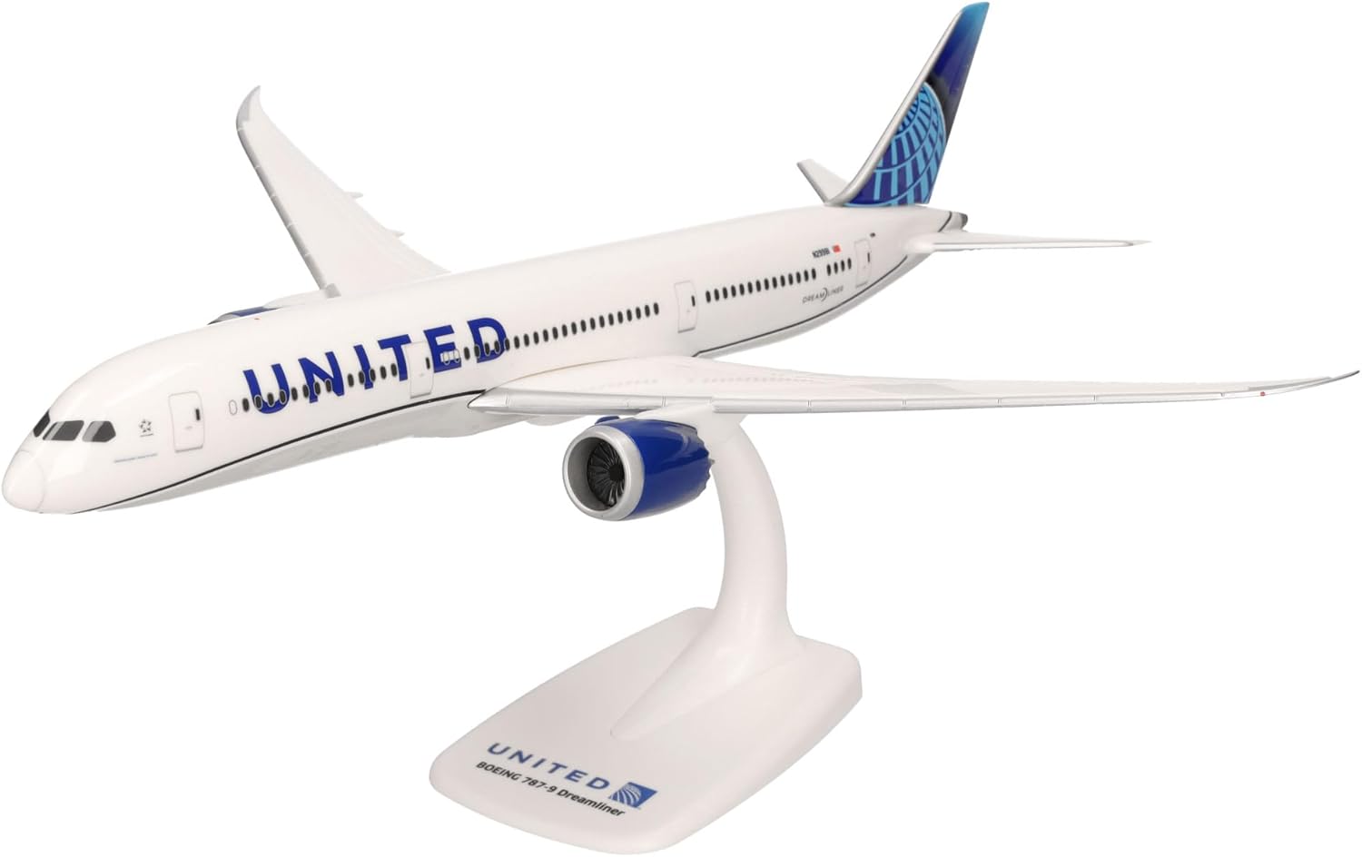 Herpa Snap-fit Airplane Model United Airlines Boeing 787-9 Dreamliner on Scale of 1:200, Plastic Miniature with pedastal, Model Building, Collectors Edition