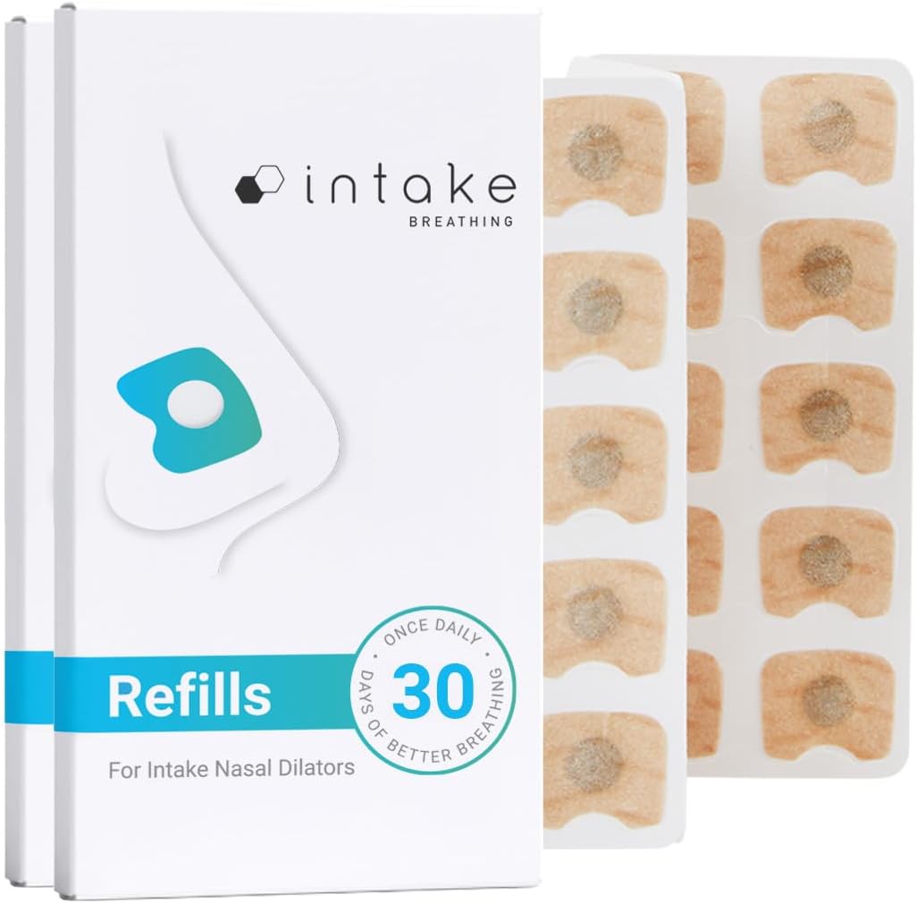 Intake Breathing Refill Tabs (60 Count, Pack of 2) – Magnetic Nasal Strips for Sleeping – Snoring Solution – Nasal Dilators for Better Breathing, Sleep & Exercise, All-Night Comfort
