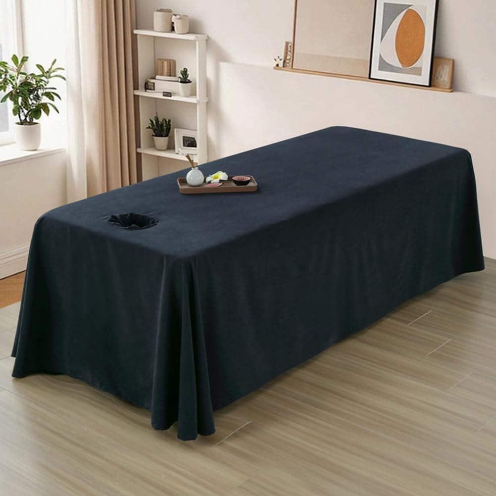 LDLCYCN Black(H),80 * 190cm, Massage Bed Cover With/Without Hole Massage Spa Table Bed Sheet Full Wrap Massage Table Skirt Spa Bed Cover with Skirt Beauty Massage SPA Couch Cover Washable