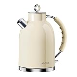 ASCOT Electric Kettle, Stainless Steel Electric Tea Kettle Gifts for Men/Women/Family 1.5L 1500W Retro Tea Heater & Hot Water Boiler, Auto Shut-Off and Boil-Dry Protection (Cream)