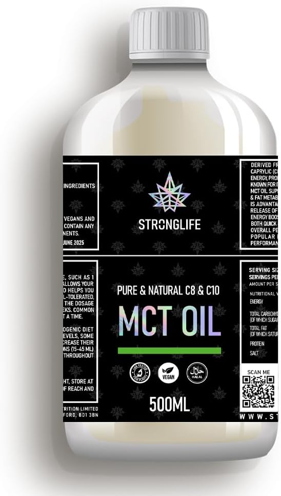 StrongLife MCT Oil 500ml - C8 + C10 Blend, Premium Coconut Oil - Add to Coffee Drinks & Foods, Ketogenic, Intermittent Fasting & Nootropic Support - Vegan, Paleo and Keto Friendly (500ml)