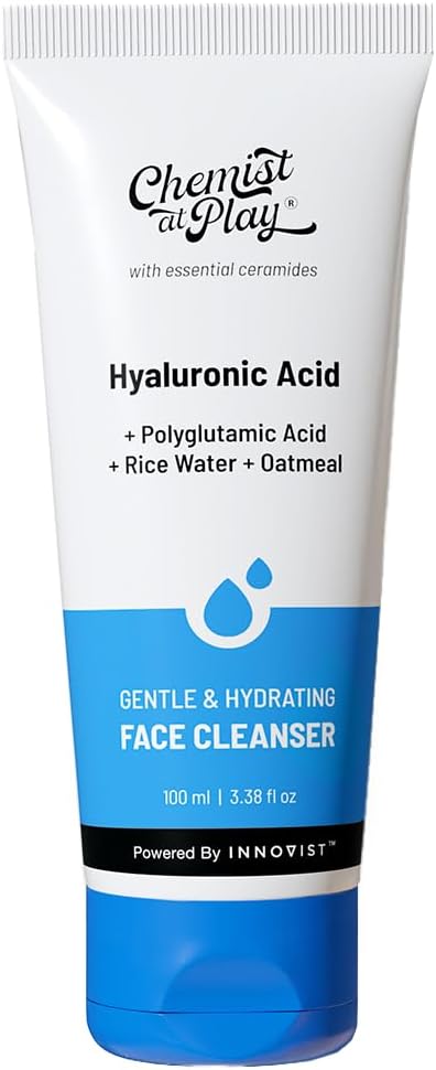 Chemist at Play Gentle & Hydrating Face Cleanser | Enriched with Vitamin E, Rice Water & Oatmeal | Replenishes Skin Hydration Levels | Brightens Skin | Removes Excess Oil & Dirt | Vegan | 100 ml