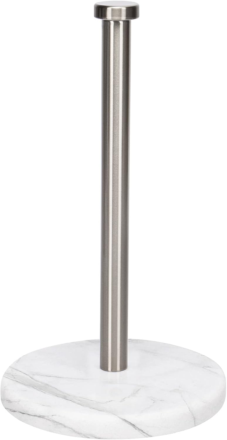 NearMoon Standing Paper Towel Holder, Kitchen Paper Towel Roll Holder- for Bathroom Kitchen Countertop, Standard or Jumbo-Sized Roll Holder (with Marble Base, Brushed Nickel)