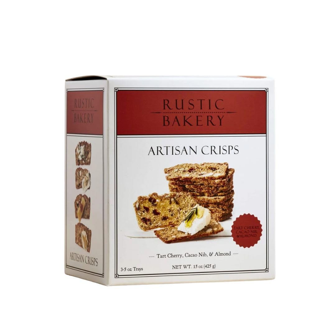 Rustic Bakery Artisan Crisps - Tart Cherry, Cacao Nib, & Almond - Artisan Crackers for Cheese Platter or Snacking - Slightly Sweet Cracker for Cheese Pairing - Made in California - Pack of 3 - 5 Oz Trays