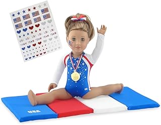 Emily Rose Doll Clothes,18 Inch Gymnastics Sports Outfit for Dolls, Doll Gymnastic Accessories with Medal and Face Stickers, Gymnast Toy Compatible with American Girl Dolls, Designed in USA
