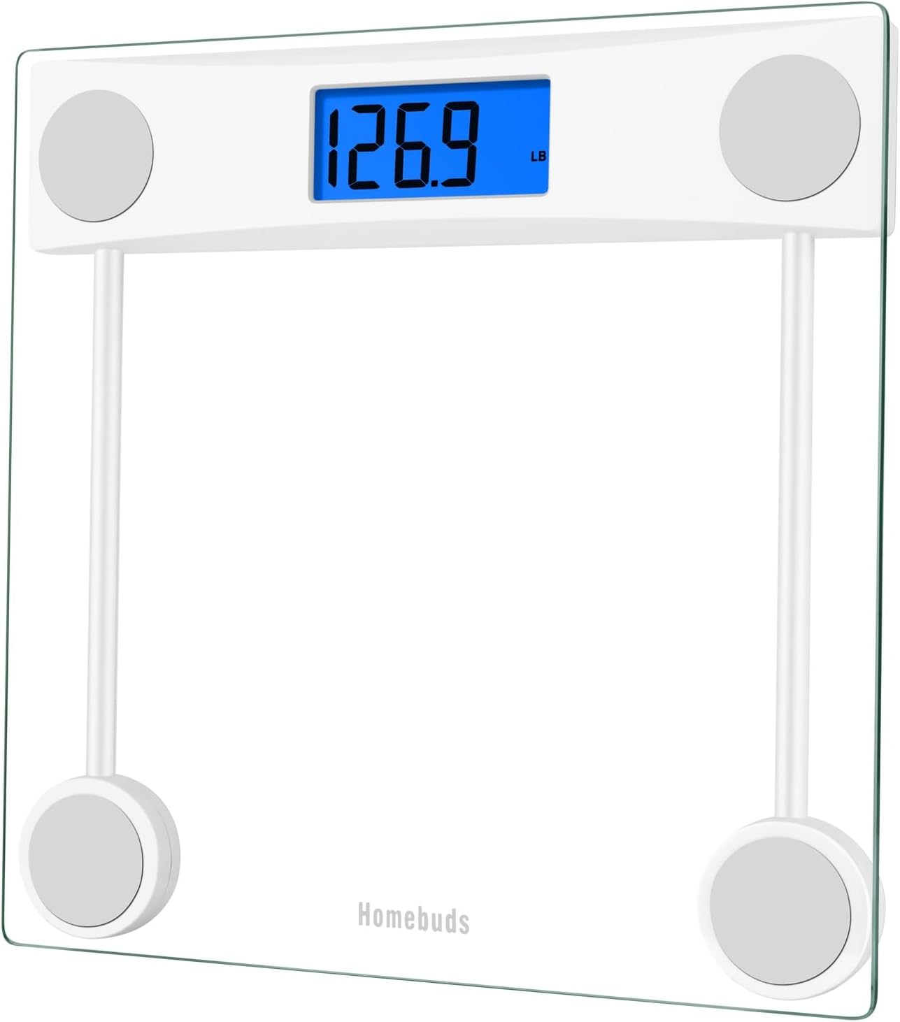 Homebuds Bathroom Scales for Body Weight, High Precision Assured by Weighing Scales Professional Factory SINCE 2001, Blue Backlit LCD and Step-On, 2*AAA Batteries Included, 400lb/28st, Clear Glass