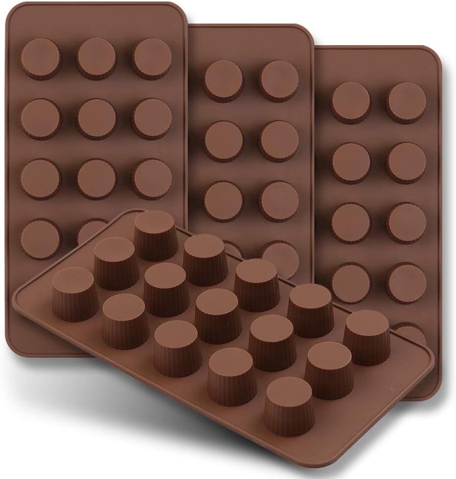 homEdge 15-Cavity Mini Cup Chocolate Mold, Set of 4PCS Non Stick Food Grade Silicone Mold for Candy Keto Fat Bomb, Chocolate, Peanut Butter-Pay Attention to the Size!