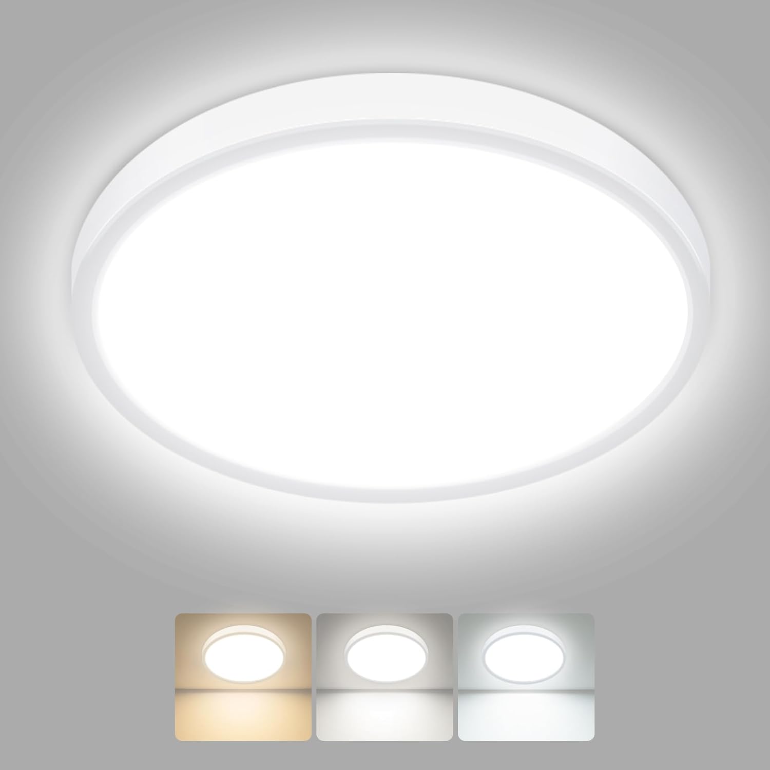 hepside LED Ceiling Light,3000K/4000K/6500K 3 Color Temperature, Waterproof IP54 LED Bathroom Light, Modern,Round Flush Ceiling Lamp for Bathroom, Living Room,Bedroom, Kitchen, Hallway, Office