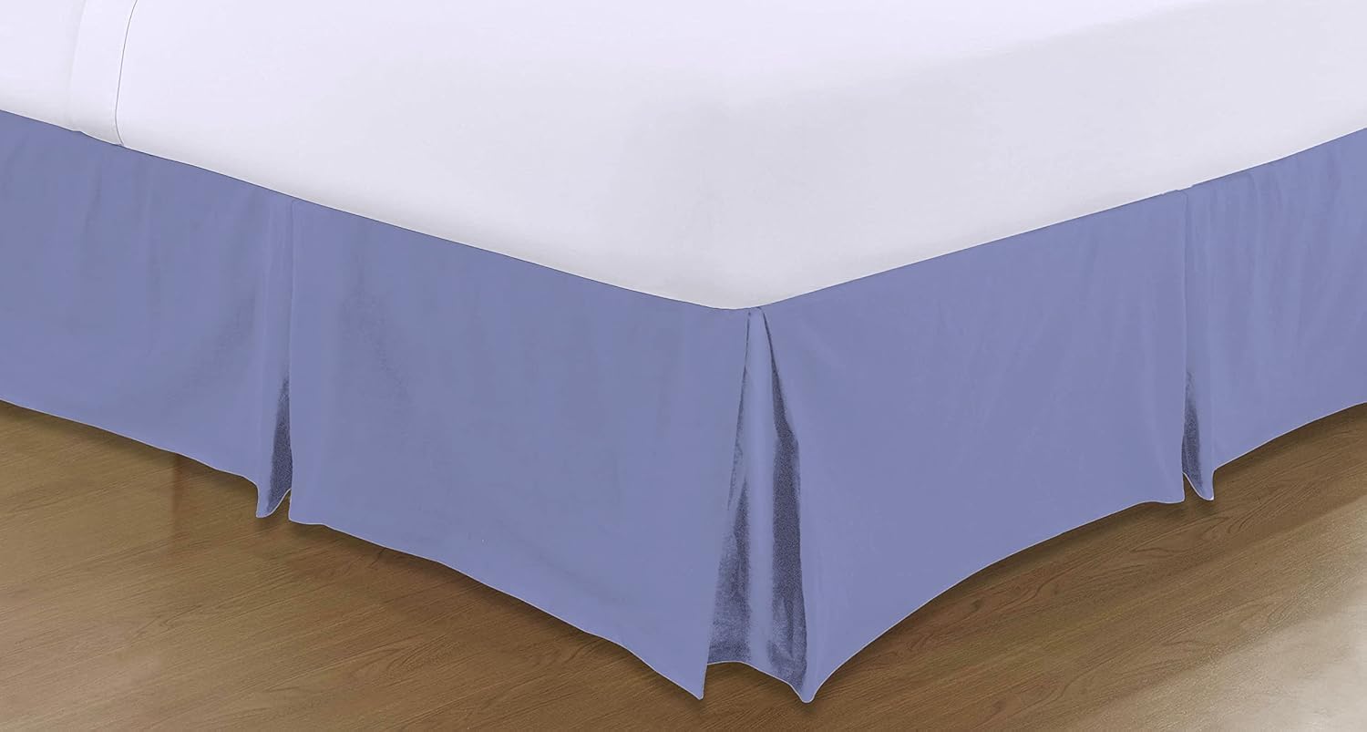 Pleated Base Valance Sheet Easy Care Polycotton Base Valances Bed Skirt with 40 CM Valance Drop (Single, Blue)