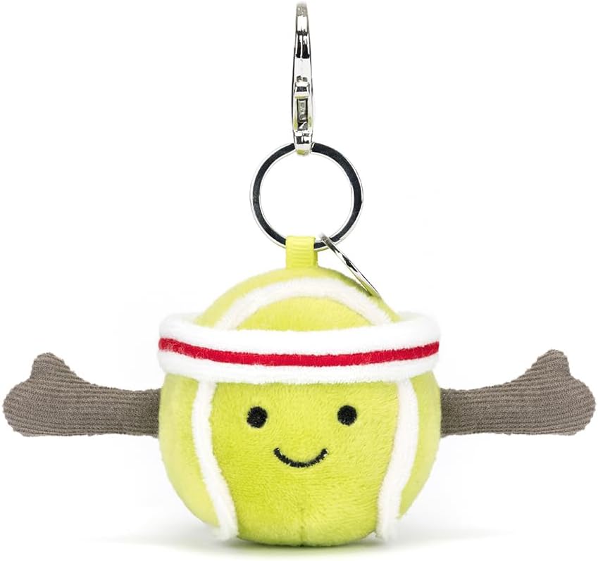 Jellycat Amuseables Tennis Ball Bag Charm, 2.5 inches - Sports Plush Keychain - Gift for Sports Fans