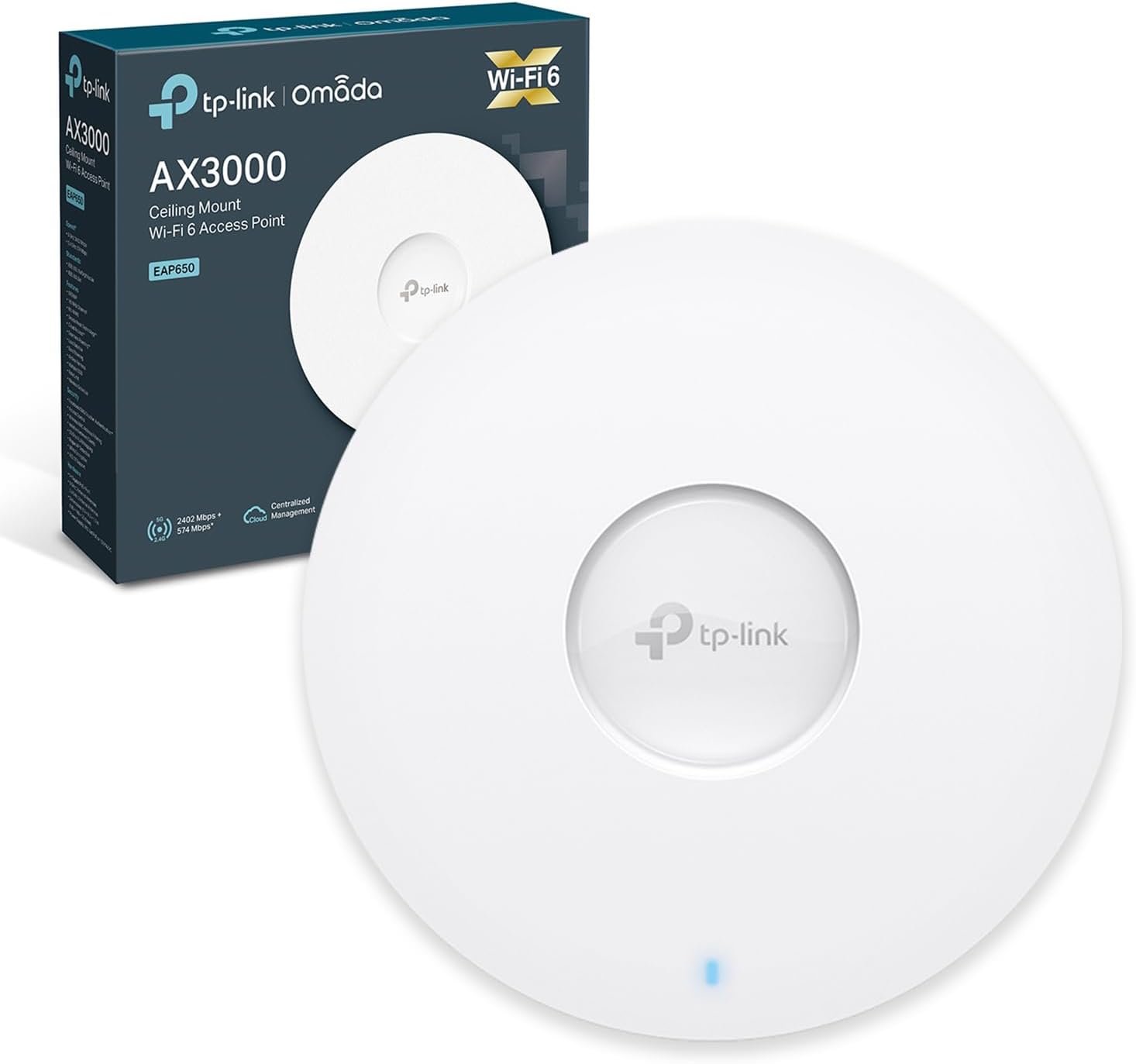 TP-Link EAP650 WiFi 6 Access Point, AX3000 Dual Band Gigabit Wireless Access Points, Power Adapter included, Seamless Roaming Extended Range, Omada Mesh, Support PoE+Powered, Mount to Wall or Ceiling