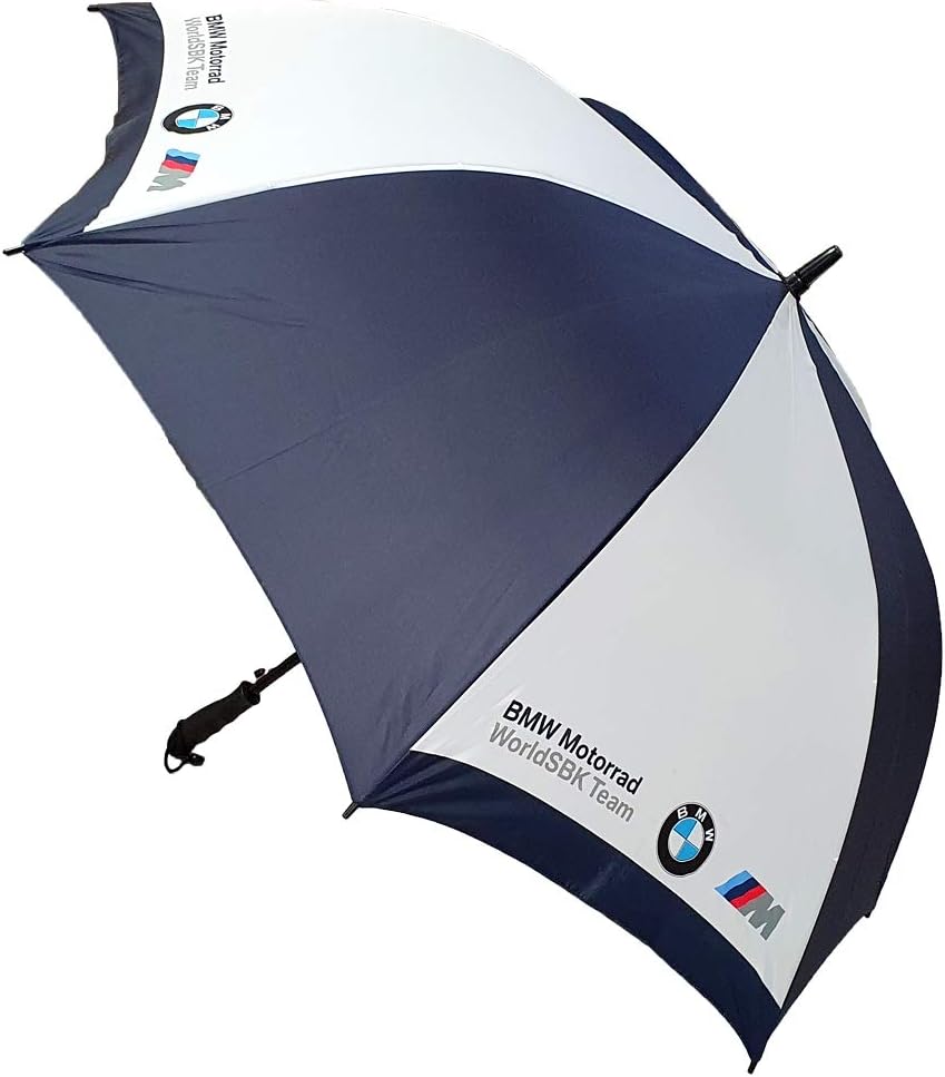 B.M.W Large 44 Inch 8 Rib Umbrella | Metal Shaft with Carbon Fibre Like Outer Shell and Ergonomic Handle with Hand Strap | Strong & Wind Proof, Navy & White