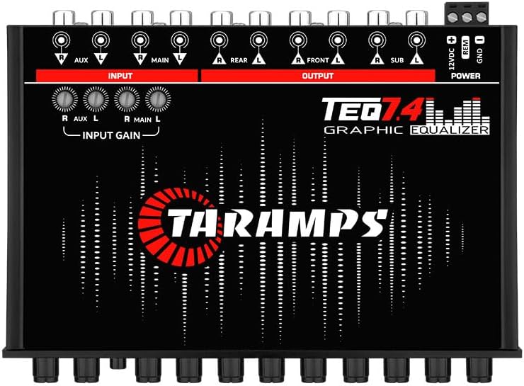 TARAMPS TEQ 7.4 Pro Car Audio Systems 7 Band Graphic Equalizer EQ Blue Lighting Advance Capability Input Channel Adjustment Main Volume Control Adjustable Subwoofer Volume with LPF
