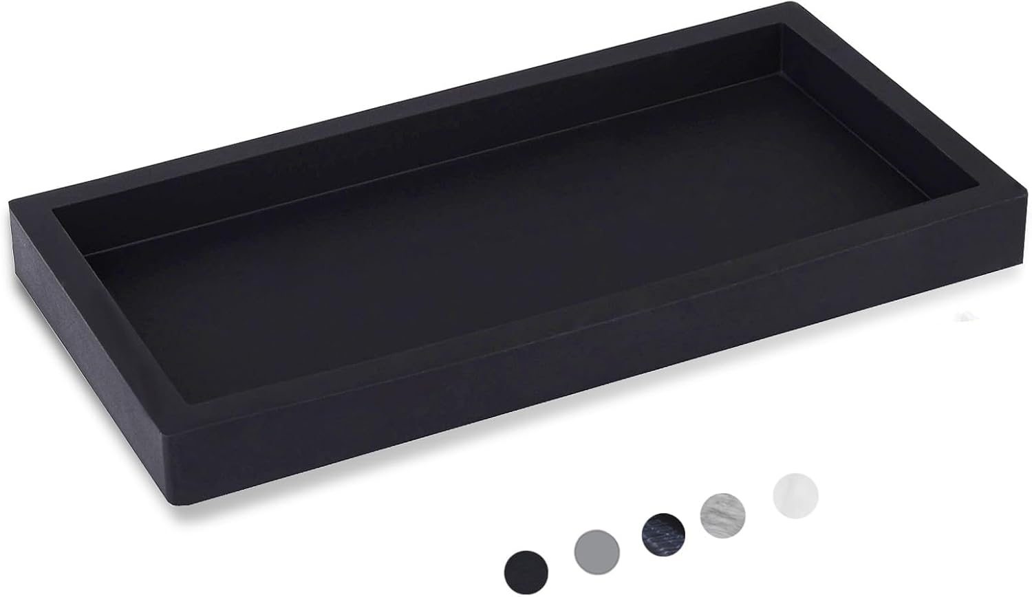 Small Silicone Bathroom Vanity Tray Rectangle Soap and Sponge Holder Kitchen Sink Organizer for Scrubber, Lotion Bottles, Perfume, Jewelry, Candle, Key Trinket Ring, Black