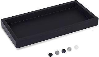 Small Silicone Bathroom Vanity Tray Rectangle Soap and Sponge Holder Kitchen Sink Organizer for Scrubber, Lotion Bottles, Perfume, Jewelry, Candle, Key Trinket Ring, Black