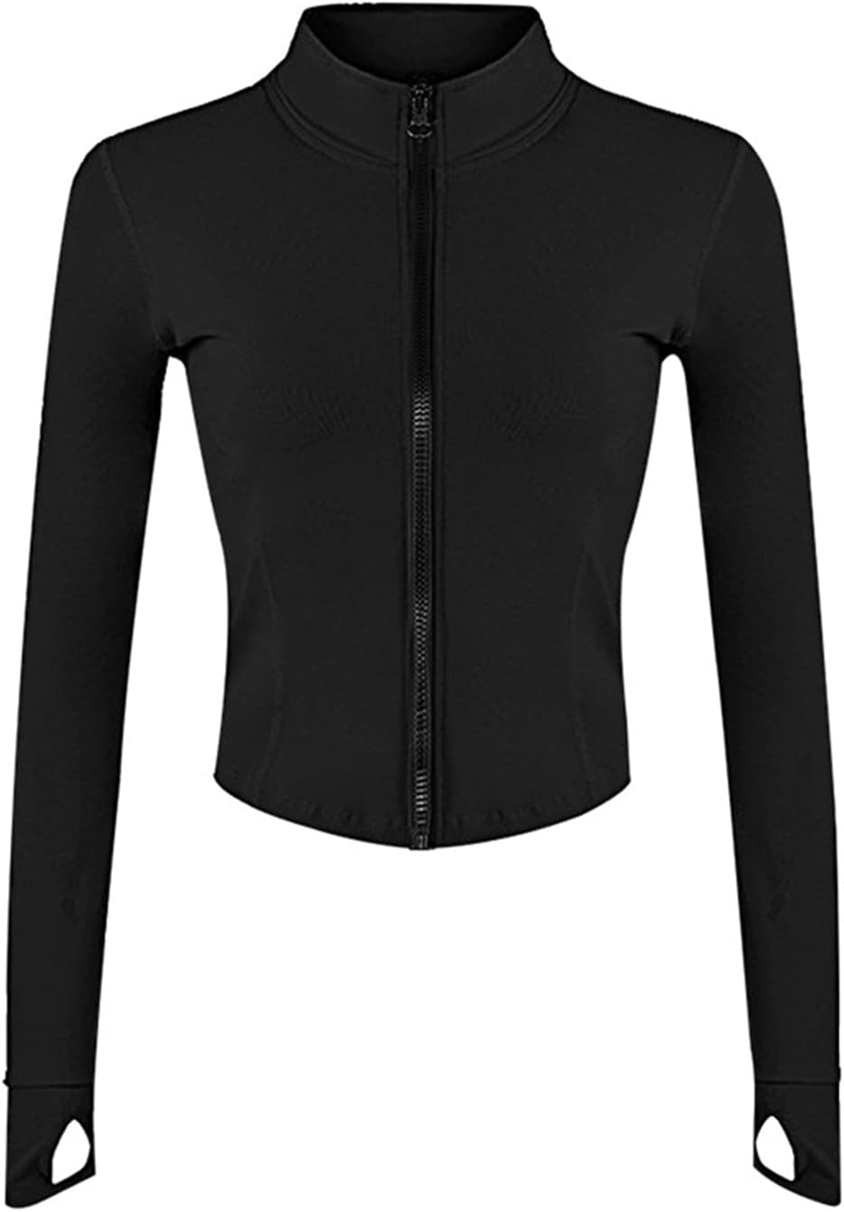 Women's Full Zip Lightweight Running Yoga Slim Fit Cropped Bbl Jacket Workout Sportwear With Thumb Holes