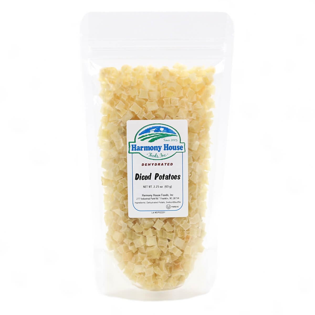 Harmony House Foods Dehydrated Diced Potatoes - Dried Potato Pieces, For Hash Browns, Stews, Soups, Home Fries, and More, 2.25 Ounces