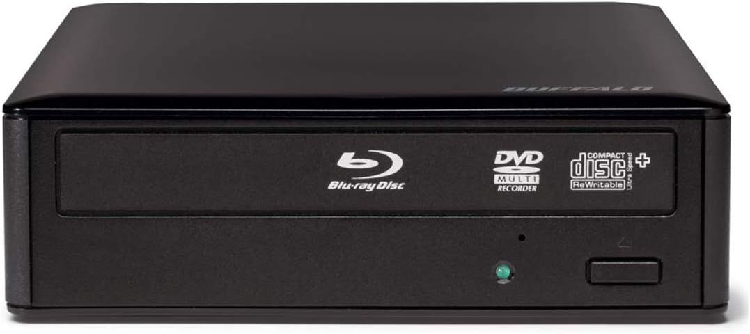 BUFFALO MediaStation Desktop 16x External Blu-ray Writer for PC with USB 3.0. TAA Compliant. Plays and Burns Blu-Rays, DVDs, and CDs.