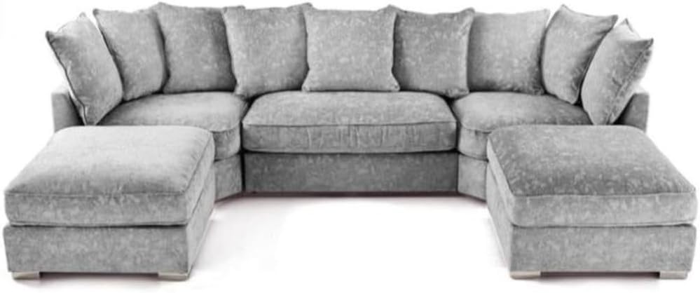 Silver Truffle L or U Shaped Corner Sofa | Chenille Fabric | U Shape (Scatterback)