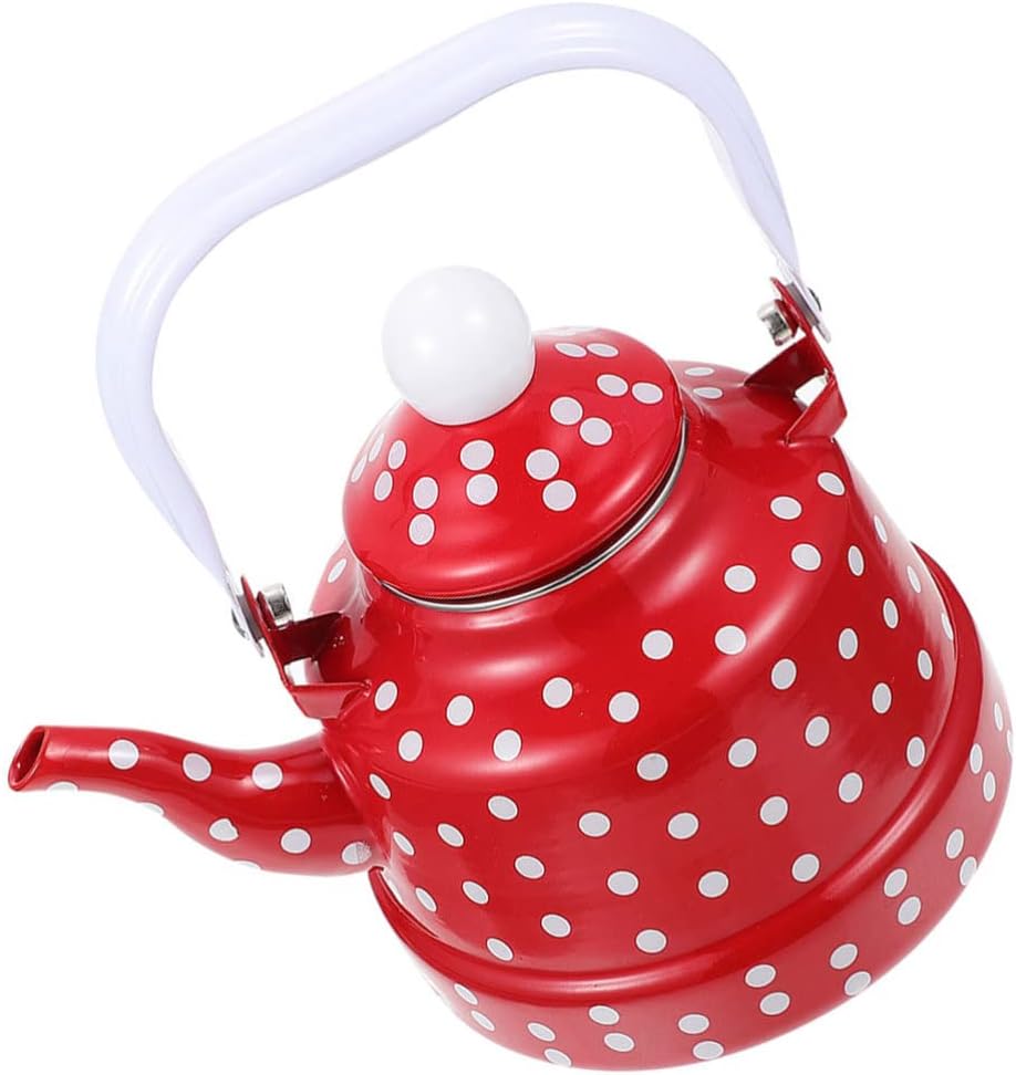 CALLARON Camping Kettle Porcelain Enameled Teakettle Vintage Enamel Tea Kettle Teapot 2.5L Polka Dot Coffee Kettle Water Boiling Kettle with Cool Touch Handle for Stovetop Red Camping Stove