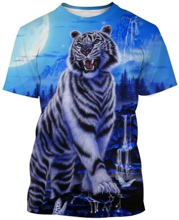 CHANYI Mens 3D Print t-shirts Fashion Animal White Tiger 3D Printing T-Shirt Tiger Art Male/Female Cool Casual Shirt Unisex Harajuku Style Street T-Shirt