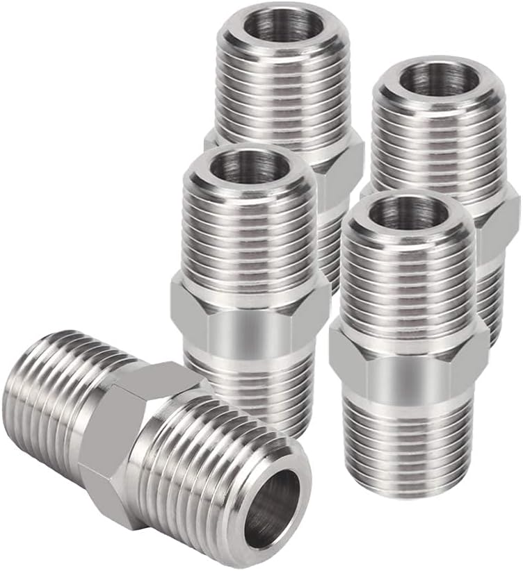 Joywayus Hex Nipple 1/2" NPT Male x 1/2" NPT Male Threaded Stainless Steel 304 Threaded Nipple Pipe Fittings for Brew Kit Home Piping (Pack of 5)
