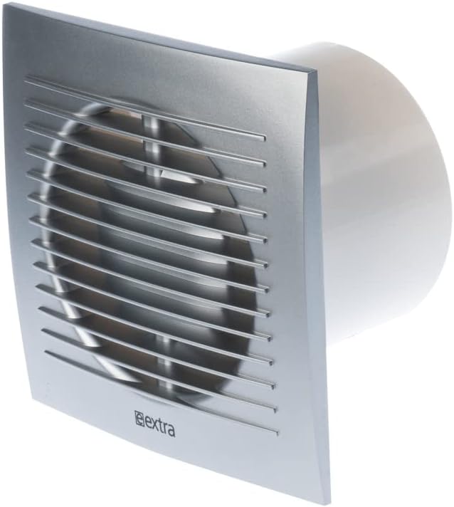 EUROPLAST Diameter 100mm Bathroom Extractor Fan with Timer - 4 inch Extractor Fan Bathroom - Silver Extractor fan - Axial Ventilation fan - Wall Mounted Fan - Square Fan