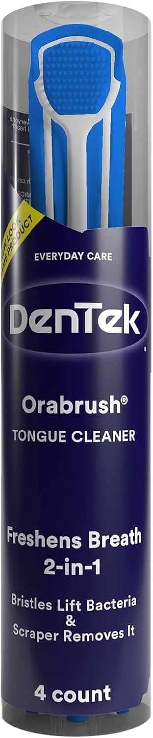 Orabrush Tongue Scraper, 4 Tongue Cleaners, Blue, Multicolored, Unisex-Adults