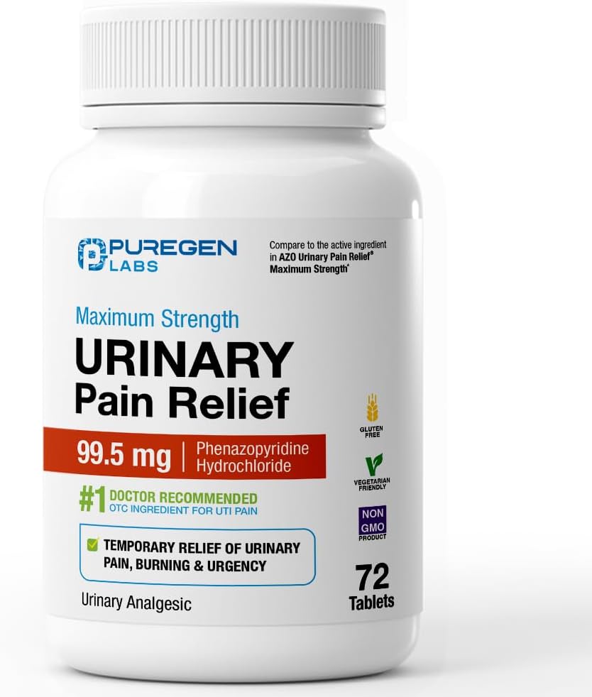 Puregen Labs Urinary Pain Relief, Phenazopyridine HCl 99.5mg, 72 Tablets