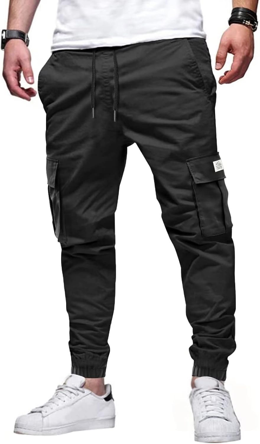 Elegancity Mens Cargo Trousers Casual Jogger Work Pants Regular Fit Drawstring Sweatpants Sports Bottoms with Pockets (38-46)