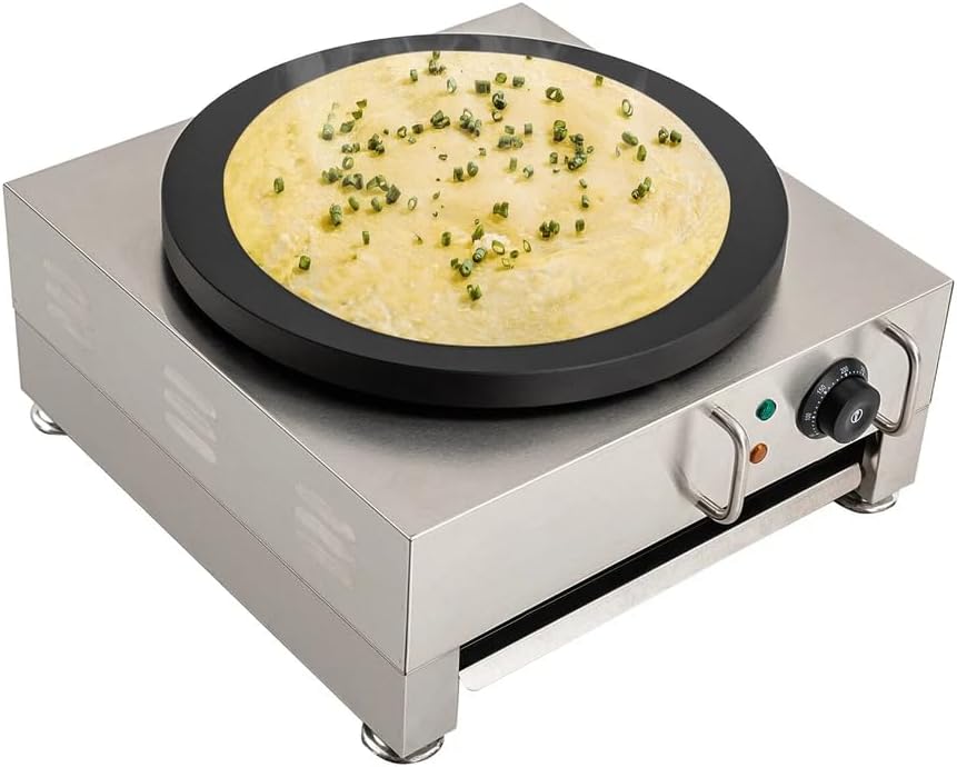 Electric Crepe Maker 16 Inch Pancake Machine with Non-Stick Coating, Adjustable Temperature & Wooden Spreader Commercial Griddle for Restaurants, Food Trucks and Home Kitchens