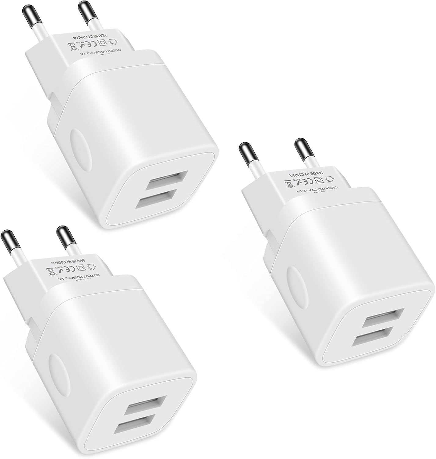 European Travel Plug Adapter Charger for iPhone Samsung Android Phone,International Power Adaptor with 2 Charger Port USB, EU Wall Charging Block Brick Plug in Europe Germany Outlets Power Strip