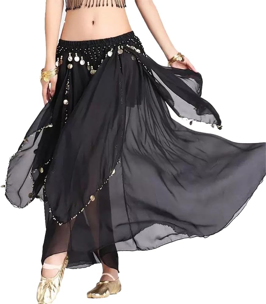 Belly Dance Costume for Women Belly Dance Chiffon Skirt with Coins