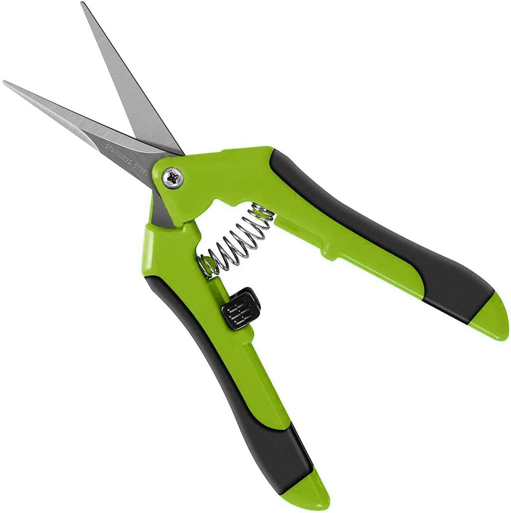 Professional Pruning Shear, Trimming Scissors - Straight Tip, Gardening Hand Pruner Pruning Shear Straight Stainless Steel Blades with Spring-Loaded Comfort Grip Handles