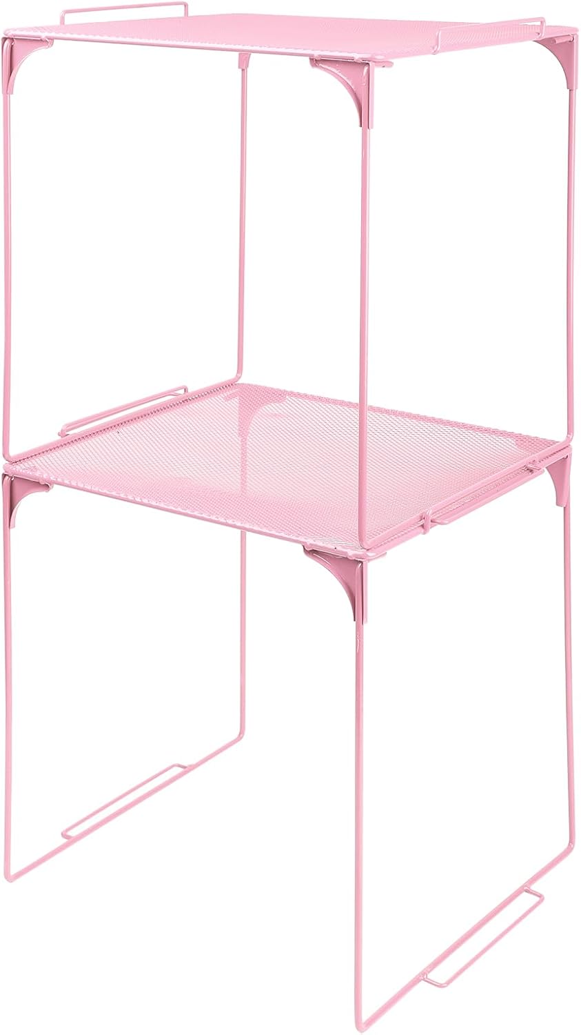 Locker Organizer Shelf Stackable Extra Locker Shelf for School Locker Organizer Storage Cabinet Accessories Suitable for School, Office, and Home use (2, Light Pink)