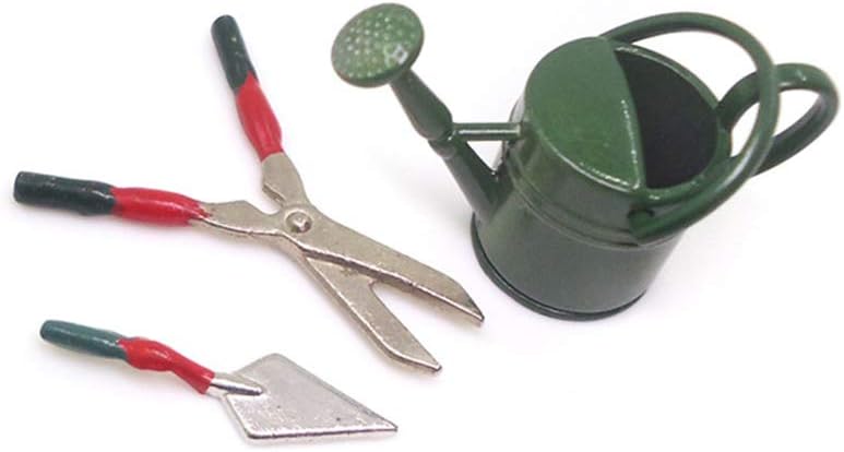 3Pcs Mini Watering Can Garden Shears Garden Shovel for 1:12 Miniature House Decoration Accessories (Green)