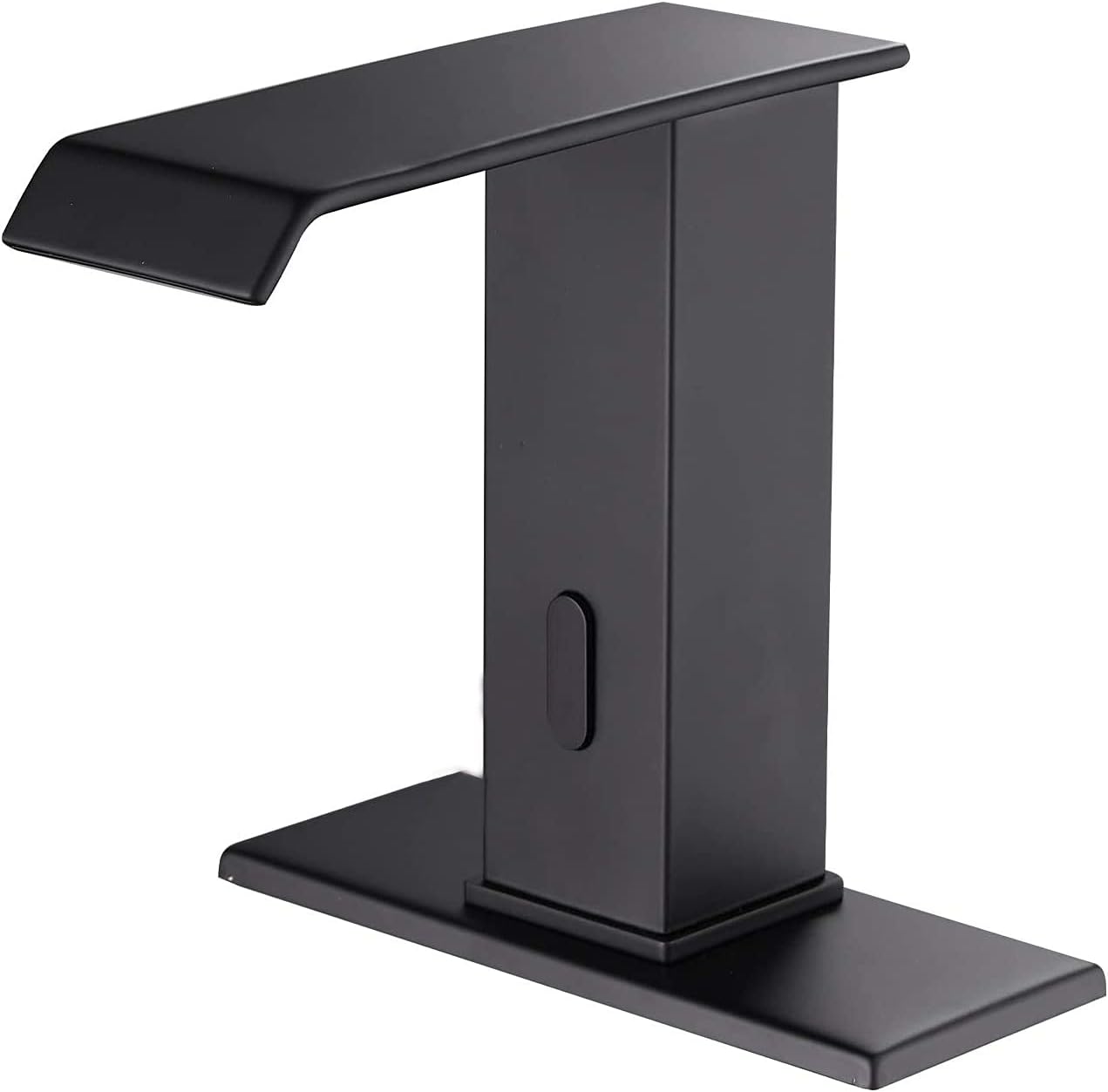 Automatic Touchless Sensor Faucet Black Motion Activated Bathroom Sink Faucets Waterfall Hands Free Water Tap with Deck Plate Temperature Mixer Valve Dual Powered Commercial