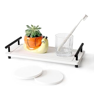 Instant Dry Sink Caddy, Stone Drying Tray with Handle, Water Absorbing Stone Tray for Sink, Drying Stone for Kitchen Counter Bathroom Sink, Stone Soap Tray, Sink Tray (White Black Large)