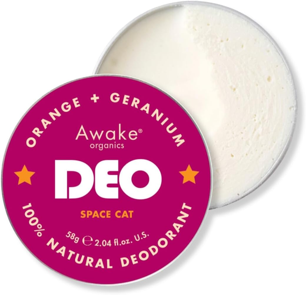 Awake Organics DEO - Natural Plastic Free Deodorant Balm - Space Cat - Orange & Geranium - Aluminium Free - Bicarb Free - Vegan - Made in England - 58g