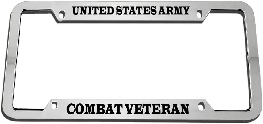 United States Army Combat Veteran Zinc Metal License Plate Frame Car Auto Tag Holder Chrome 4 Holes