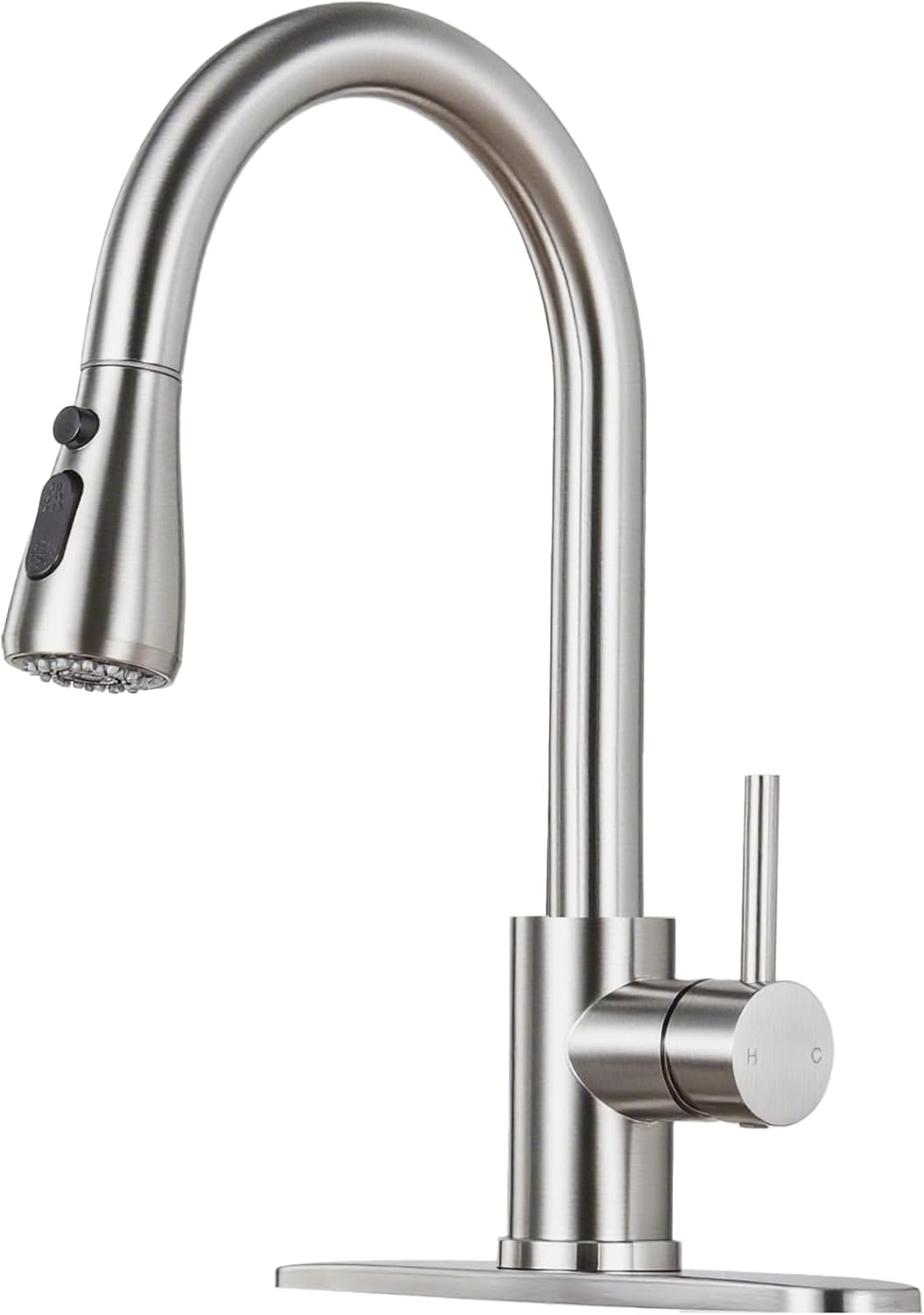 Brushed Nickel Kitchen Faucet with Pull Down Sprayer and Deck Plate