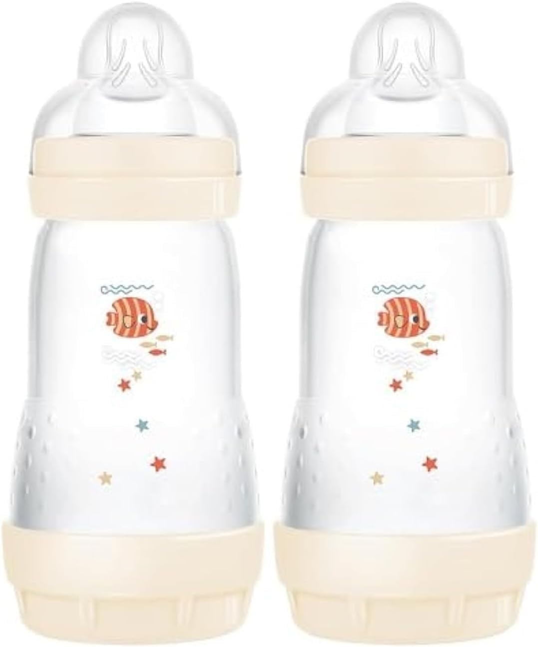 MAM Easy Start Anti-Colic Baby Bottles | 2 Pack (2 x 260ml) | Self-Sterilising Baby Milk Bottle | Medium Flow MAM Teat Size 2 | Newborn Essentials | Shell (Various Designs)