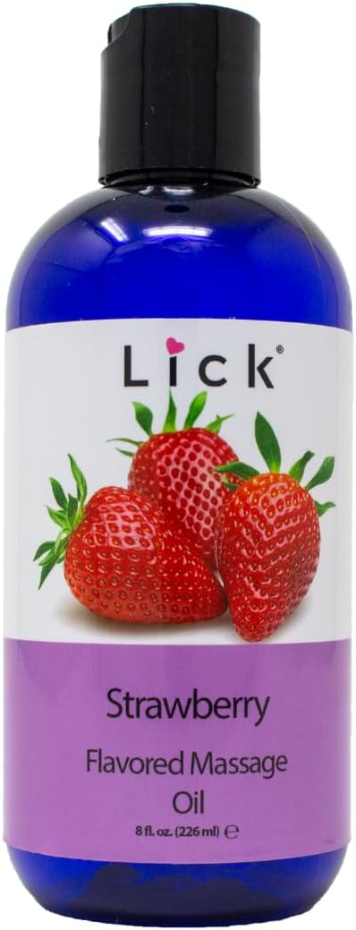 Lick Strawberry Bliss Edible Massage Oil – Natural, Sensual Body Oil for Couples, Hydrating, 8 oz