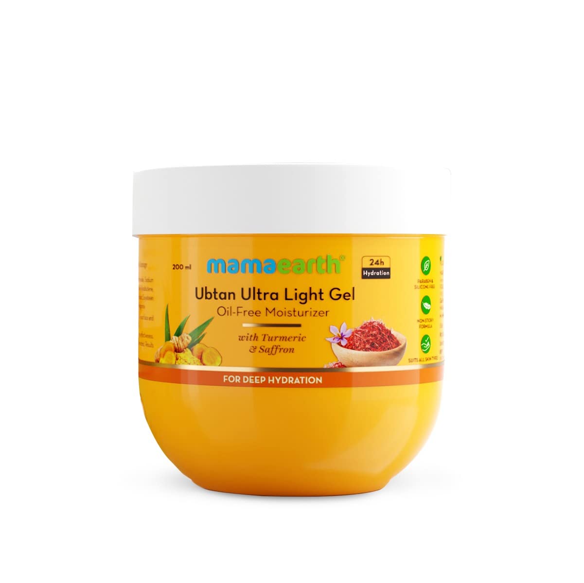 Mamaearth Ubtan Ultra Light Oil-Free Gel Face Moisturizer | Deep Hydration with Saffron & Turmeric | Helps Reduce Sun Damage | Long Lasting & Fast Absorbing | 6.76 Fl Oz/200ml