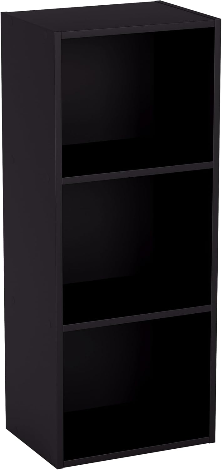 Vida Designs Oxford 3 Tier Cube Bookcase, Black Wooden Shelving Display Storage Unit Office Living Room Furniture